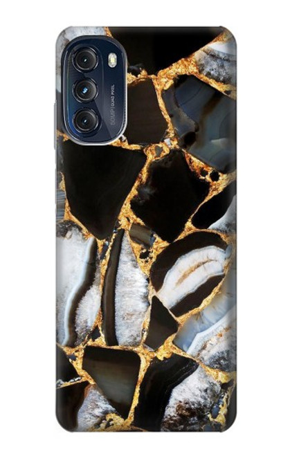 W3419 Gold Marble Graphic Print Hard Case and Leather Flip Case For Motorola Moto G (2022)