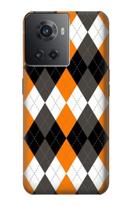 W3421 Black Orange White Argyle Plaid Hard Case and Leather Flip Case For OnePlus Ace