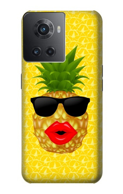 W2443 Funny Pineapple Sunglasses Kiss Hard Case and Leather Flip Case For OnePlus 10R