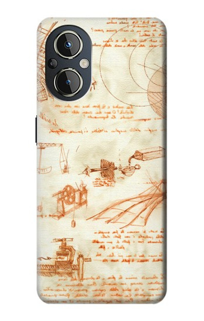 W0566 Technical Drawing Da Vinci Hard Case and Leather Flip Case For OnePlus Nord N20 5G