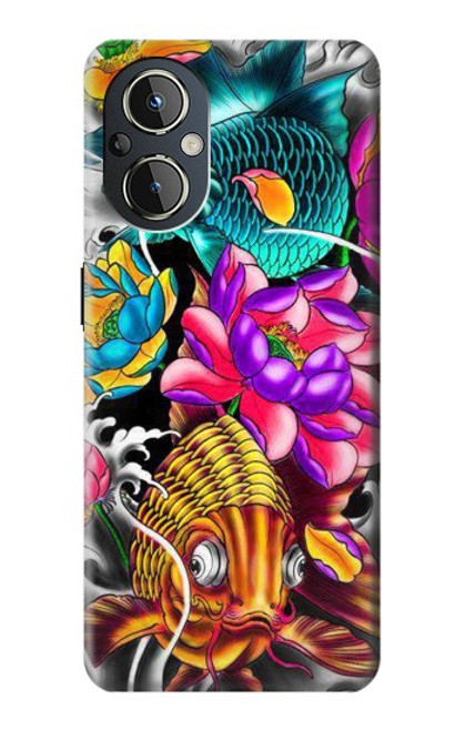 W1630 Fish Japanese Oriental Tattoo Hard Case and Leather Flip Case For OnePlus Nord N20 5G