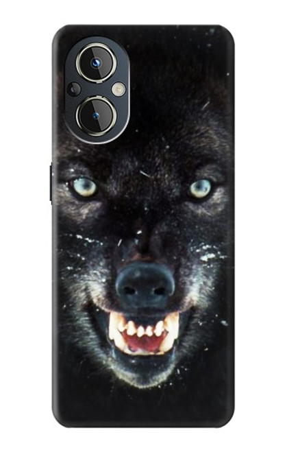 W2823 Black Wolf Blue Eyes Face Hard Case and Leather Flip Case For OnePlus Nord N20 5G