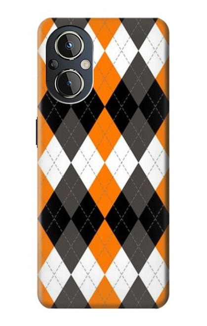 W3421 Black Orange White Argyle Plaid Hard Case and Leather Flip Case For OnePlus Nord N20 5G