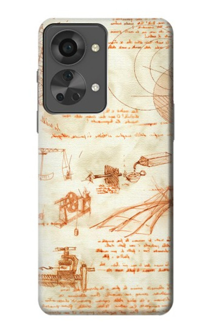 W0566 Technical Drawing Da Vinci Hard Case and Leather Flip Case For OnePlus Nord 2T