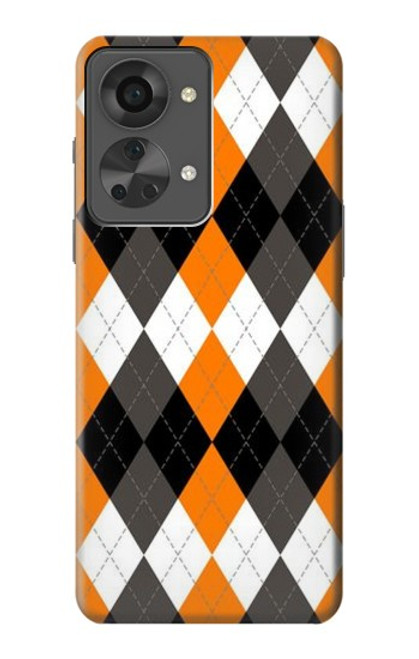 W3421 Black Orange White Argyle Plaid Hard Case and Leather Flip Case For OnePlus Nord 2T