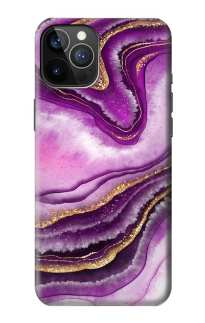 W3896 Purple Marble Gold Streaks Hard Case and Leather Flip Case For iPhone 12, iPhone 12 Pro