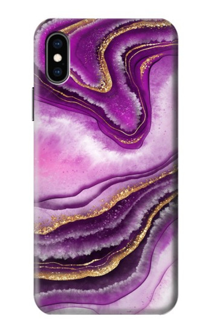 W3896 Purple Marble Gold Streaks Hard Case and Leather Flip Case For iPhone X, iPhone XS