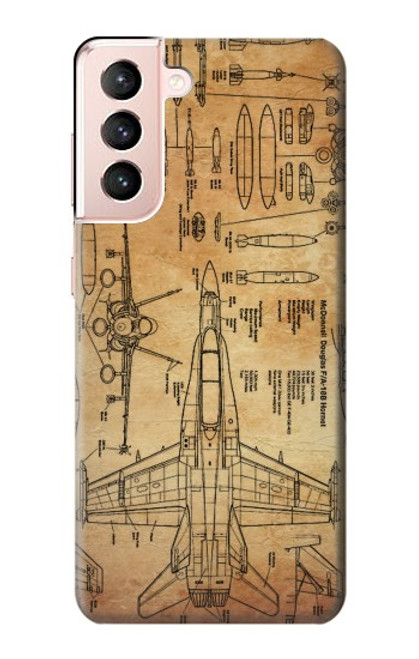 W3868 Aircraft Blueprint Old Paper Hard Case and Leather Flip Case For Samsung Galaxy S21 5G