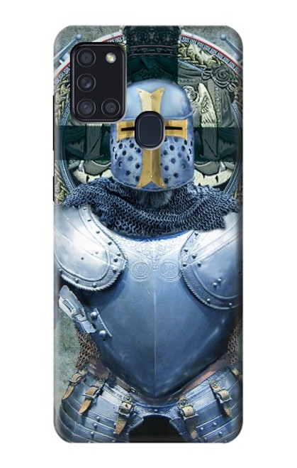 W3864 Medieval Templar Heavy Armor Knight Hard Case and Leather Flip Case For Samsung Galaxy A21s