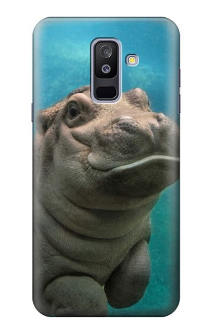 W3871 Cute Baby Hippo Hippopotamus Hard Case and Leather Flip Case For Samsung Galaxy A6+ (2018), J8 Plus 2018, A6 Plus 2018