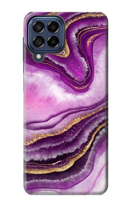 W3896 Purple Marble Gold Streaks Hard Case and Leather Flip Case For Samsung Galaxy M53