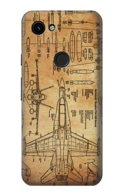 W3868 Aircraft Blueprint Old Paper Hard Case and Leather Flip Case For Google Pixel 3a