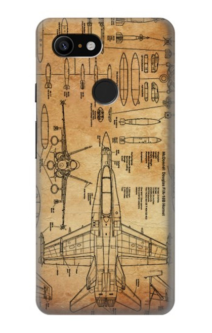W3868 Aircraft Blueprint Old Paper Hard Case and Leather Flip Case For Google Pixel 3