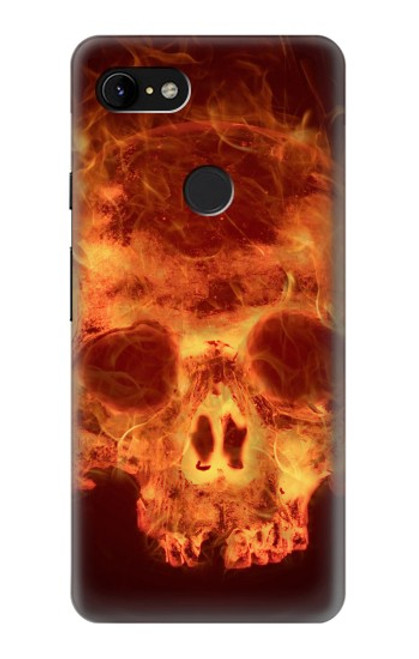 W3881 Fire Skull Hard Case and Leather Flip Case For Google Pixel 3 XL