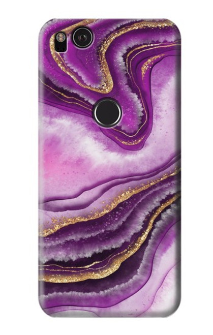 W3896 Purple Marble Gold Streaks Hard Case and Leather Flip Case For Google Pixel 2