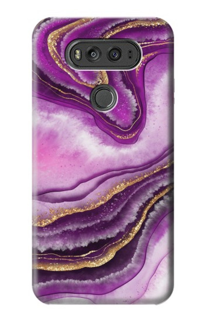 W3896 Purple Marble Gold Streaks Hard Case and Leather Flip Case For LG V20