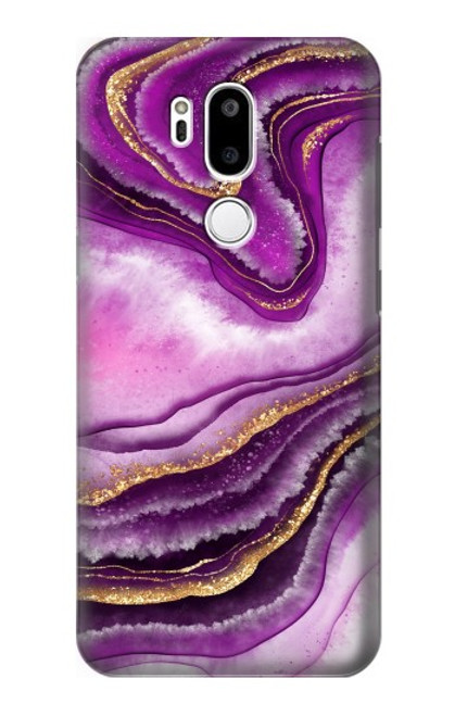 W3896 Purple Marble Gold Streaks Hard Case and Leather Flip Case For LG G7 ThinQ