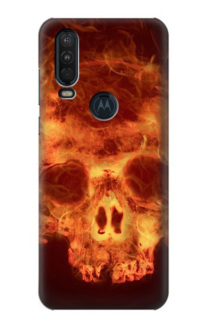 W3881 Fire Skull Hard Case and Leather Flip Case For Motorola One Action (Moto P40 Power)