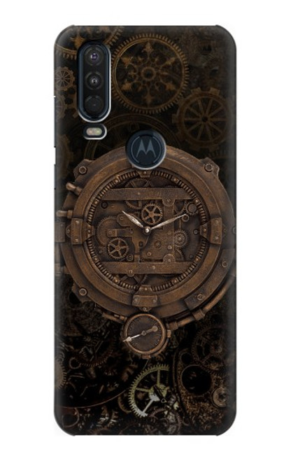 W3902 Steampunk Clock Gear Hard Case and Leather Flip Case For Motorola One Action (Moto P40 Power)