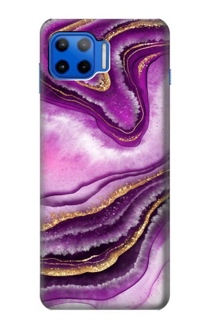 W3896 Purple Marble Gold Streaks Hard Case and Leather Flip Case For Motorola Moto G 5G Plus