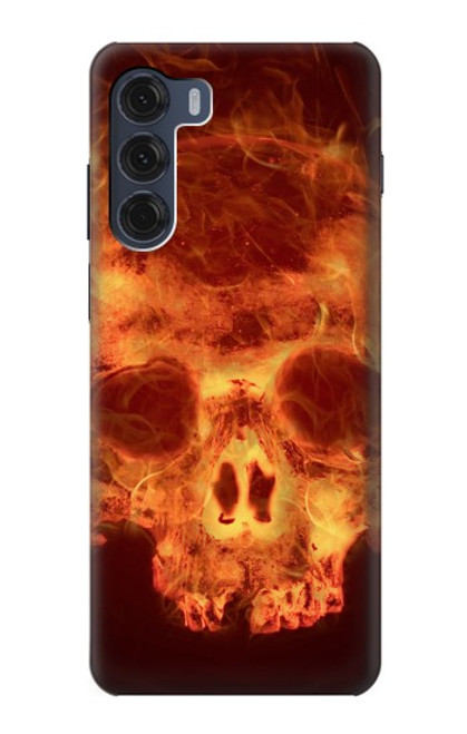 W3881 Fire Skull Hard Case and Leather Flip Case For Motorola Moto G200 5G