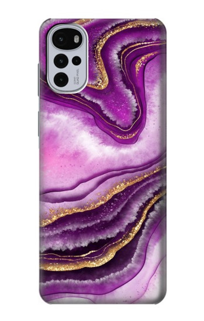 W3896 Purple Marble Gold Streaks Hard Case and Leather Flip Case For Motorola Moto G22