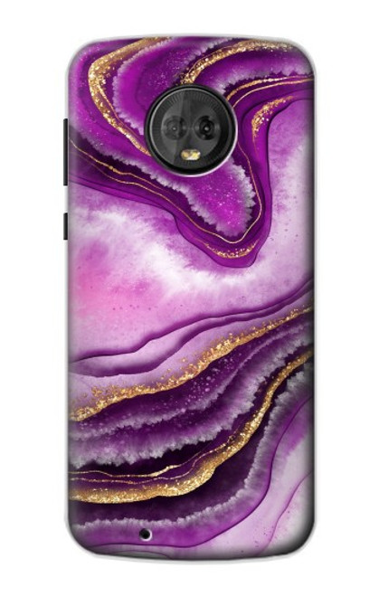 W3896 Purple Marble Gold Streaks Hard Case and Leather Flip Case For Motorola Moto G6