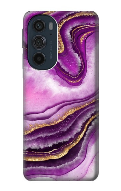 W3896 Purple Marble Gold Streaks Hard Case and Leather Flip Case For Motorola Edge 30 Pro