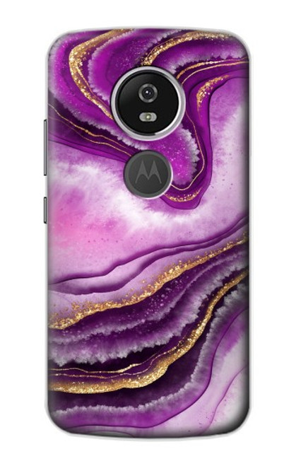 W3896 Purple Marble Gold Streaks Hard Case and Leather Flip Case For Motorola Moto E5 Plus
