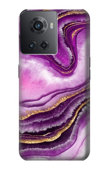 W3896 Purple Marble Gold Streaks Hard Case and Leather Flip Case For OnePlus Ace