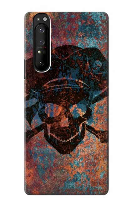 W3895 Pirate Skull Metal Hard Case and Leather Flip Case For Sony Xperia 1 III