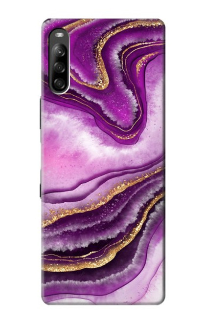 W3896 Purple Marble Gold Streaks Hard Case and Leather Flip Case For Sony Xperia L4