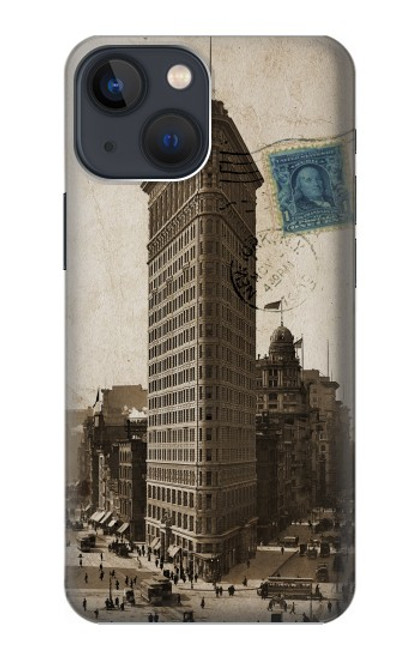 W2832 New York 1903 Flatiron Building Postcard Hard Case and Leather Flip Case For iPhone 14