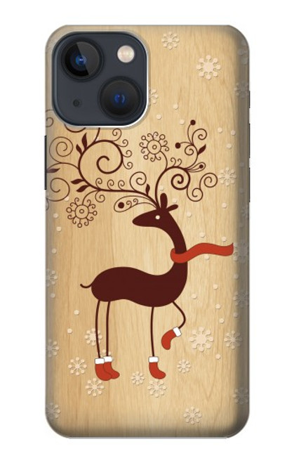 W3081 Wooden Raindeer Graphic Printed Hard Case and Leather Flip Case For iPhone 14