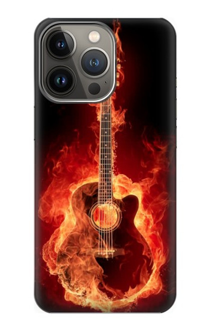 W0415 Fire Guitar Burn Hard Case and Leather Flip Case For iPhone 14 Pro