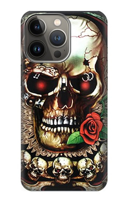 W0753 Skull Wing Rose Punk Hard Case and Leather Flip Case For iPhone 14 Pro