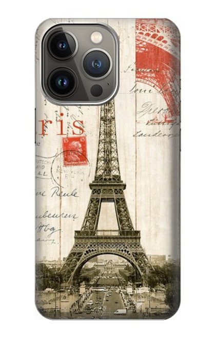 W2108 Eiffel Tower Paris Postcard Hard Case and Leather Flip Case For iPhone 14 Pro
