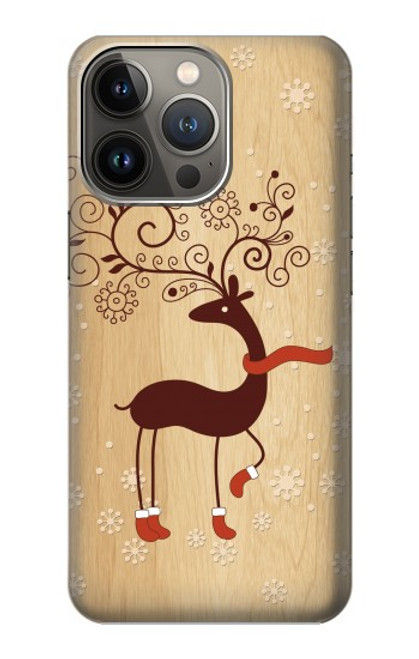 W3081 Wooden Raindeer Graphic Printed Hard Case and Leather Flip Case For iPhone 14 Pro