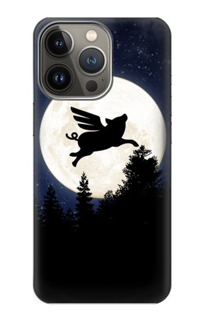 W3289 Flying Pig Full Moon Night Hard Case and Leather Flip Case For iPhone 14 Pro