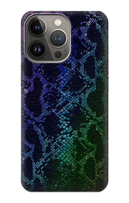 W3366 Rainbow Python Skin Graphic Print Hard Case and Leather Flip Case For iPhone 14 Pro