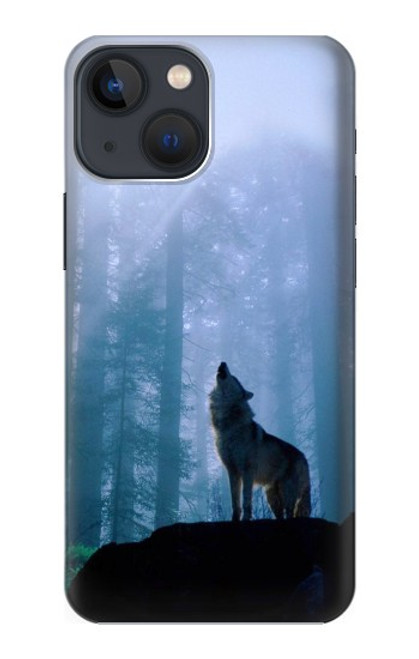 W0935 Wolf Howling in Forest Hard Case and Leather Flip Case For iPhone 14 Plus