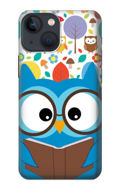 W2521 Cute Nerd Owl Cartoon Hard Case and Leather Flip Case For iPhone 14 Plus