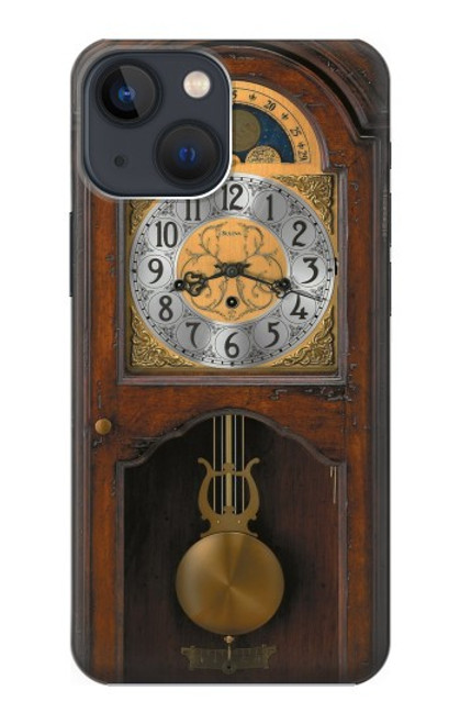 W3173 Grandfather Clock Antique Wall Clock Hard Case and Leather Flip Case For iPhone 14 Plus