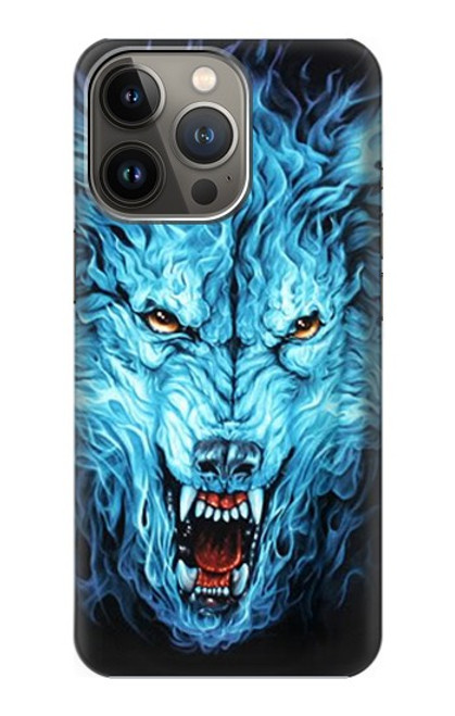 W0752 Blue Fire Grim Wolf Hard Case and Leather Flip Case For iPhone 14 Pro Max