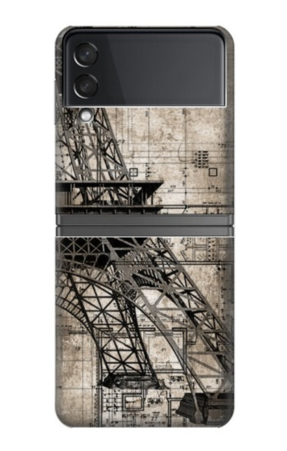 W3416 Eiffel Tower Blueprint Hard Case For Samsung Galaxy Z Flip 4