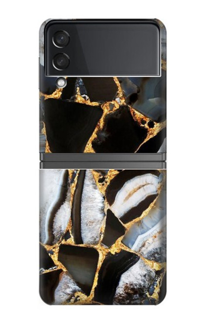 W3419 Gold Marble Graphic Print Hard Case For Samsung Galaxy Z Flip 4