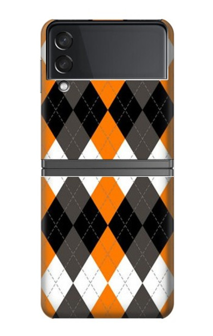 W3421 Black Orange White Argyle Plaid Hard Case For Samsung Galaxy Z Flip 4