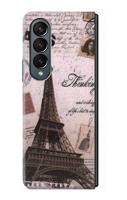 W2211 Paris Postcard Eiffel Tower Hard Case For Samsung Galaxy Z Fold 4