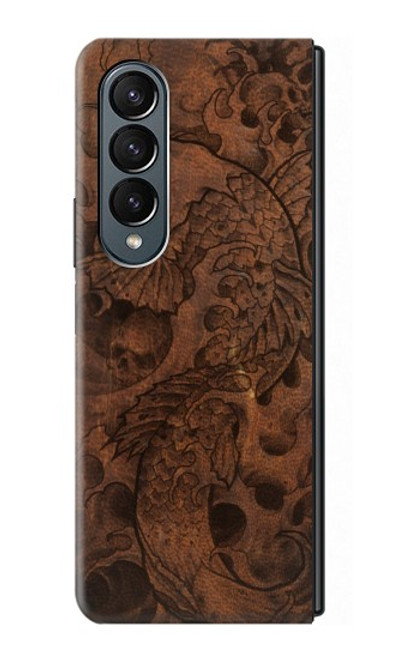 W3405 Fish Tattoo Leather Graphic Print Hard Case For Samsung Galaxy Z Fold 4