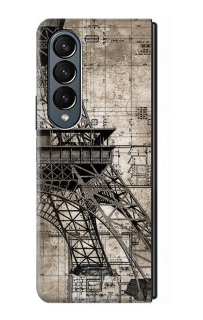 W3416 Eiffel Tower Blueprint Hard Case For Samsung Galaxy Z Fold 4